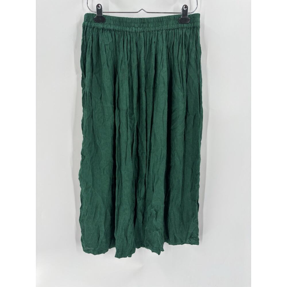 Niki Rini Skirt Womens 18 Green Midi Pleated Ruffles Stretchy 90s Canvas Pull On